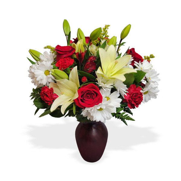 Red for love and white for peace come together in our 'You Are a Charm' vase.